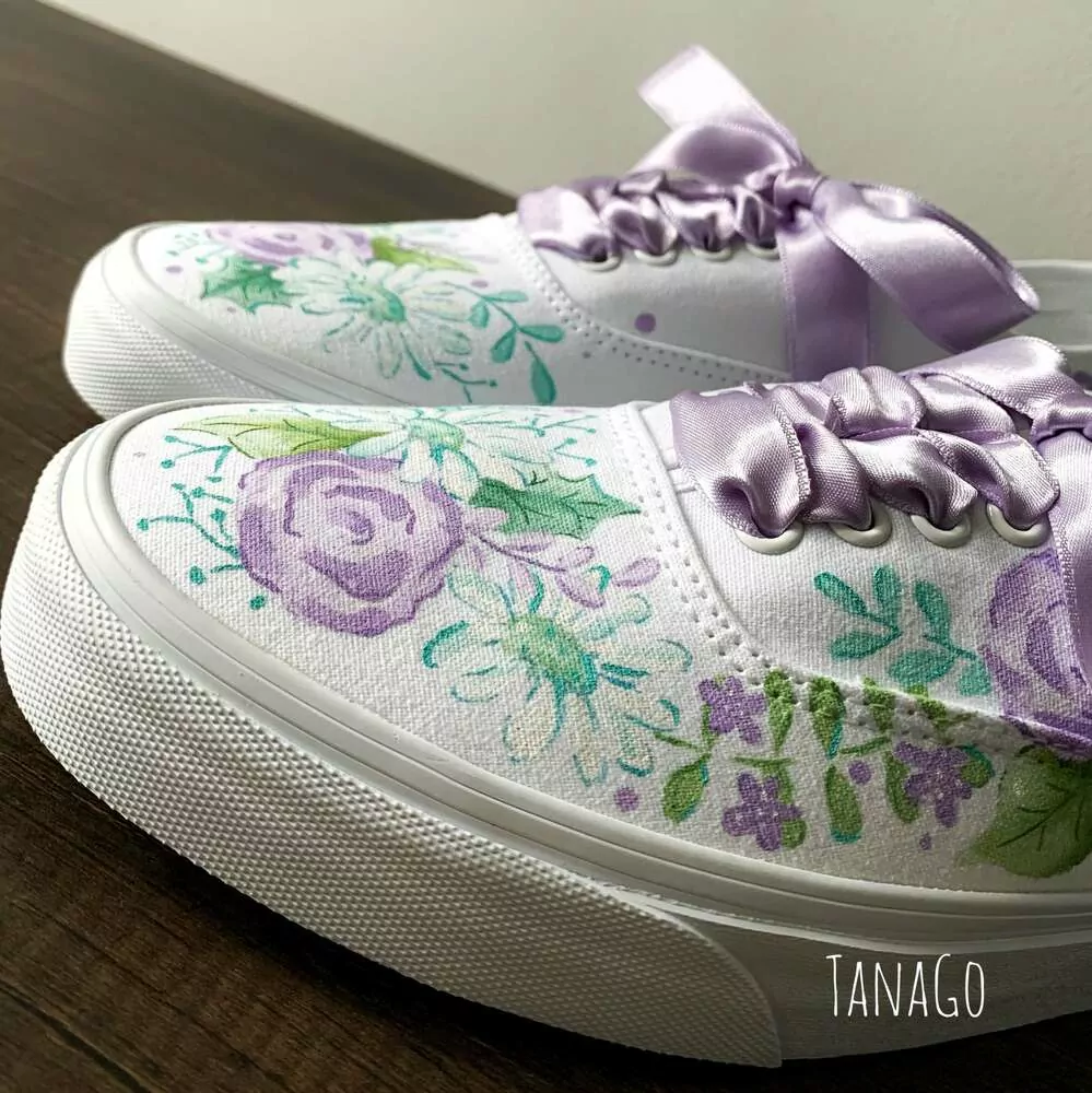Tenisky Vans s fialovo mentolovými květy